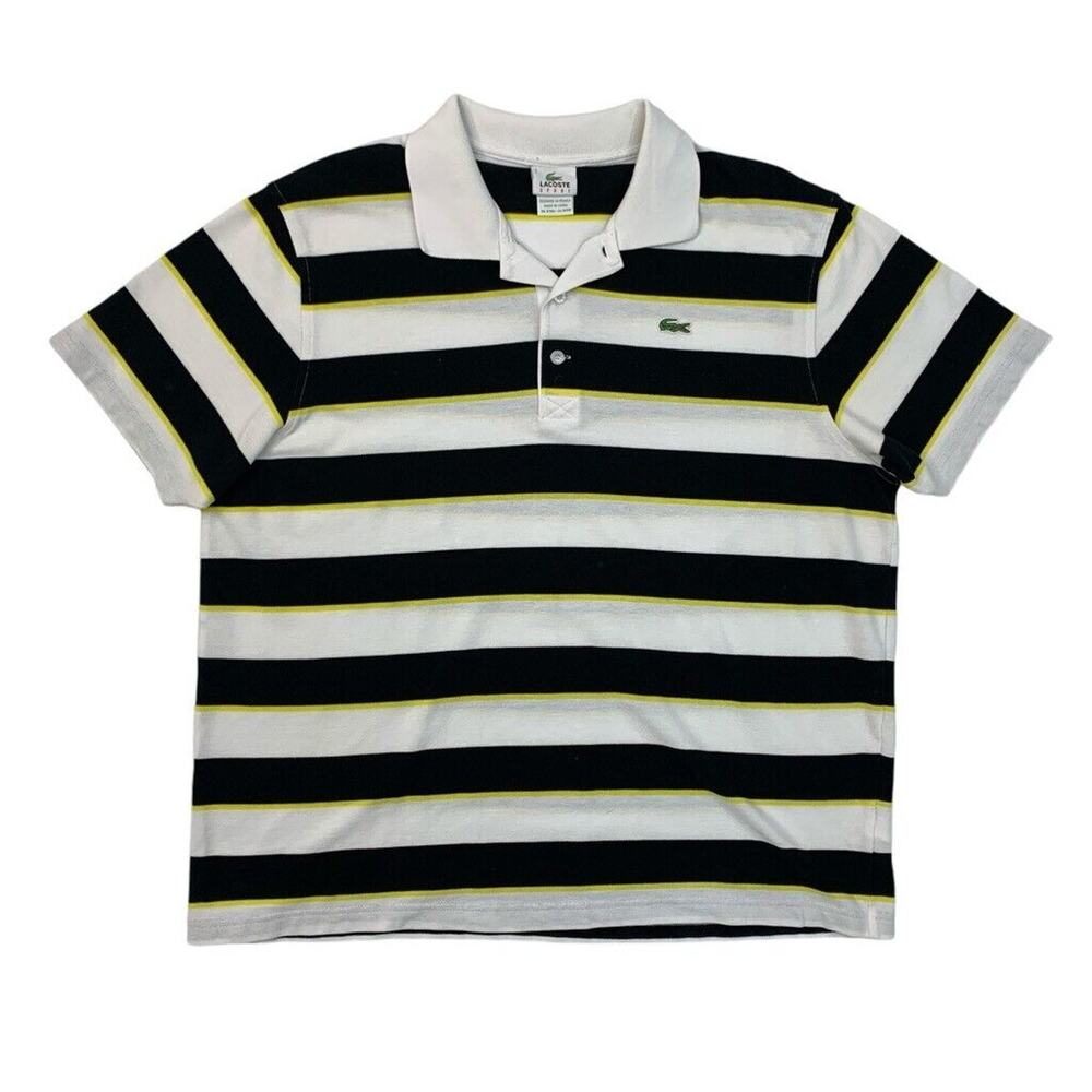 Lacoste Polo Shirt Men 7 Black Yellow Sport Stripe Short Sleeve Performance Golf
